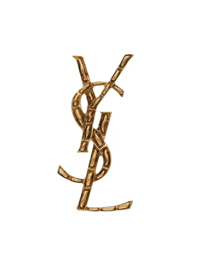 Saint Laurent Women's Goldtone Textured Logo Brooch