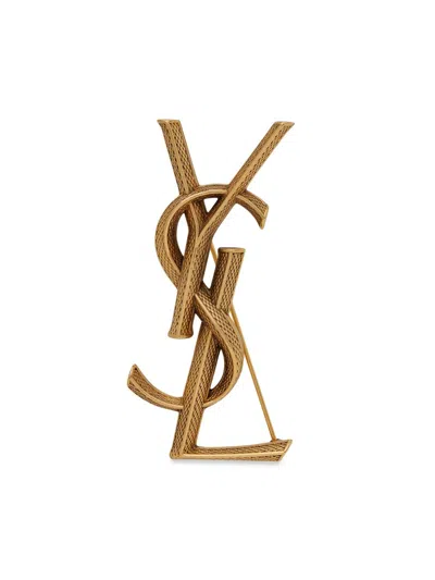 Saint Laurent Women's Goldtone Ysl Logo Brooch In Gray