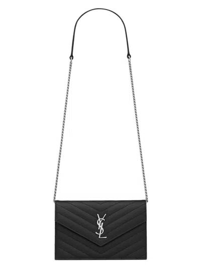 Saint Laurent Women's Grain De Poudre Leather Cassandre Envelope Chain Wallet In Black