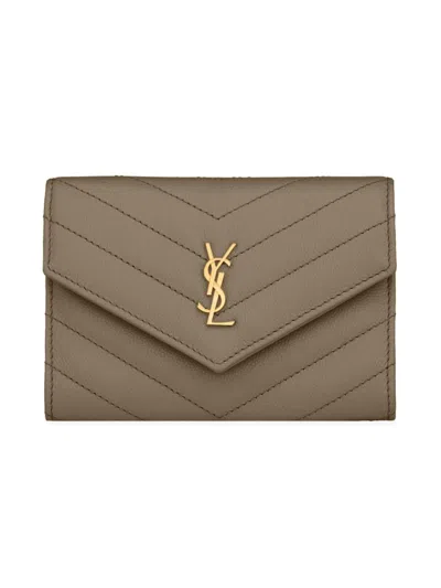 Saint Laurent Women's Grain De Poudre Leather Cassandre Wallet In Brown