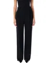 Saint Laurent Pleated Wide Leg Trousers With Pockets In Black