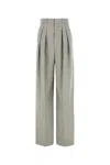Saint Laurent Wool Trousers With Wide Leg And Pleated Front In Gray