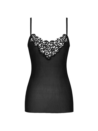 Saint Laurent Women's Guipure Tank Top In Ribbed Silk In Black