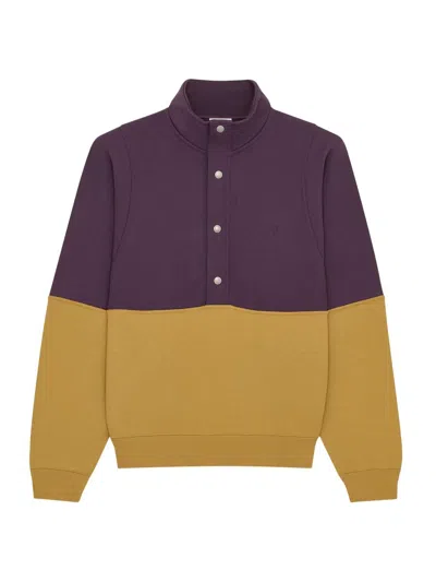 Saint Laurent Colorblock Cotton Fleece Half Snap Sweatshirt In Multi