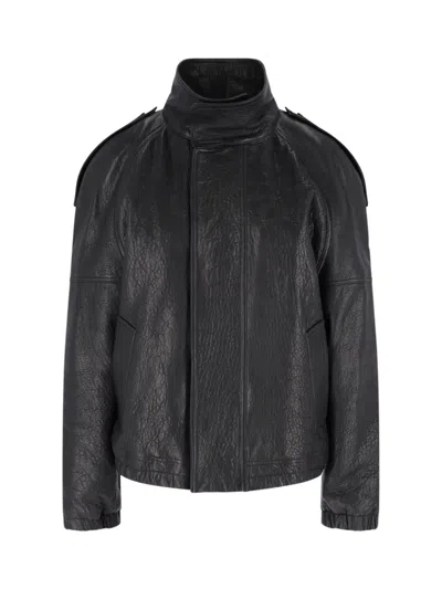 Saint Laurent Women's High-neck Leather Jacket In Black