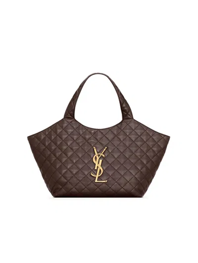 Saint Laurent Women's Icare Medium Tote Bag In Quilted Nappa In Brown