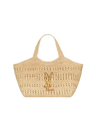 Saint Laurent Women's Icare Medium Tote Bag In Raffia In Brown
