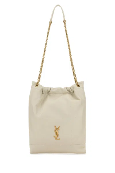 Saint Laurent Women Ivory Leather Pochon Shoulder Bag