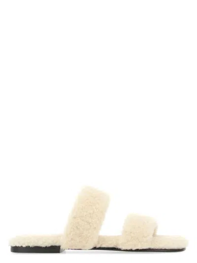 Saint Laurent Women's Ivory Shearling Bleach Slippers Sandal In White