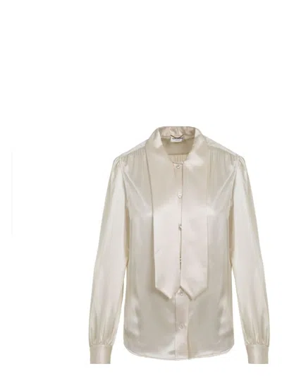 SAINT LAURENT WOMEN'S IVORY SILK BLOUSE TOP