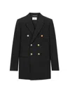 Saint Laurent Double-breasted Virgin Wool Gabardine Jacket In Navy In Black