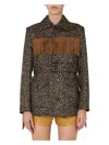 Saint Laurent Belted Fringed Leopard Wool-blend Jacquard Jacket In Animalier