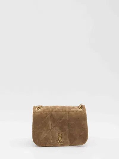 Saint Laurent Golden Leaf Quilted Calf Suede Bag In Brown