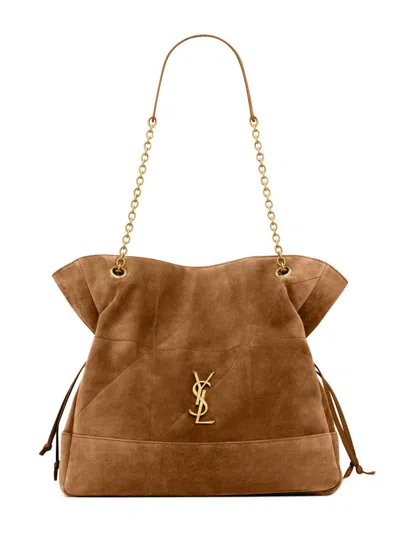 Saint Laurent Jamie 4.3 Medium Ysl Tote Bag In Suede In Brown
