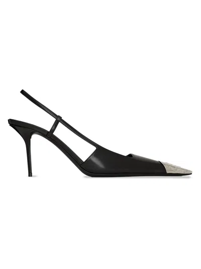 Saint Laurent Leather Jeanne Slingback Pumps 75 In Black
