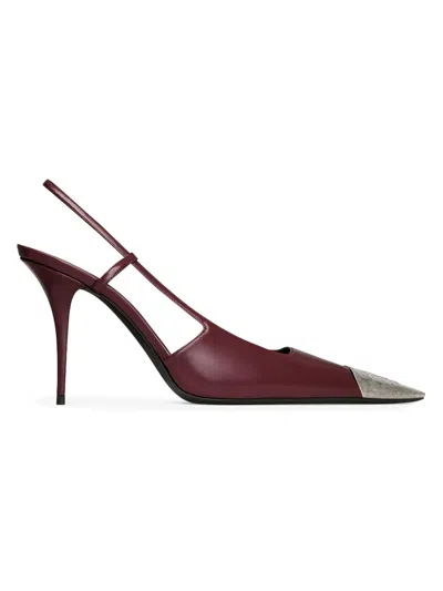 Saint Laurent Jeanne Leather Slingback Pumps In Burgundy