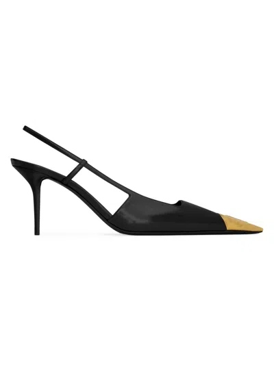 Saint Laurent 75mm Jeanne Leather Slingback Pumps In Black
