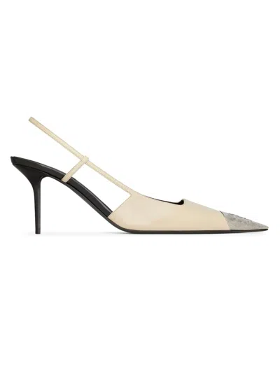 Saint Laurent Jeanne Leather Slingback Pumps In Neutral