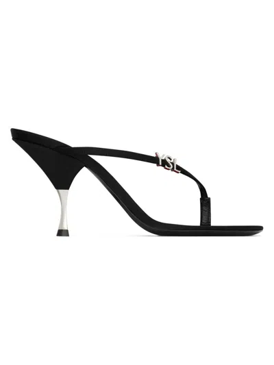 Saint Laurent Women's Jerry Mules In Satin Crepe And Rhinestones In Black