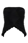 Saint Laurent Cupro Strapless Top With Ruched Asymmetric Hem In Black