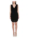 Saint Laurent Ruched V-neck Mini Dress In Black