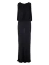 Saint Laurent Shoulder-baring Long Dress With Gathered Accents In Black