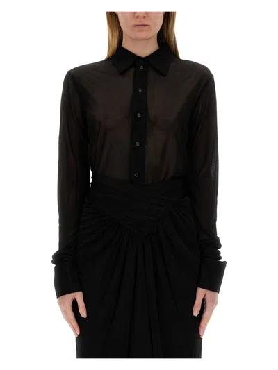 Saint Laurent Black Shirt With Transparent Effect In Jersey Crepe Woman In Multicolor