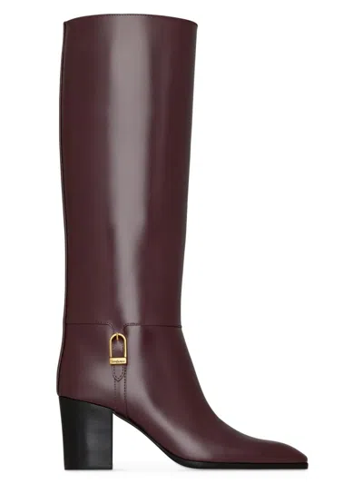 Saint Laurent Women's Julia Boots In Smooth Leather In Burgundy