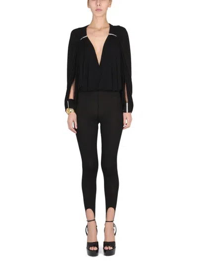 Saint Laurent Women Jumpsuit With Open Sleeves In Crepe Jersey In Black