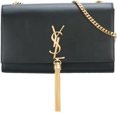 Saint Laurent Women's Kate Logo Plaque Shoulder Bag In 1000