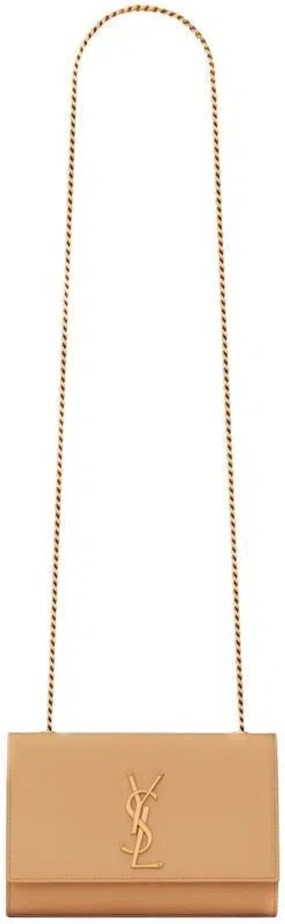 Saint Laurent Women's Kate Logo Plaque Shoulder Bag In Dk Hummus