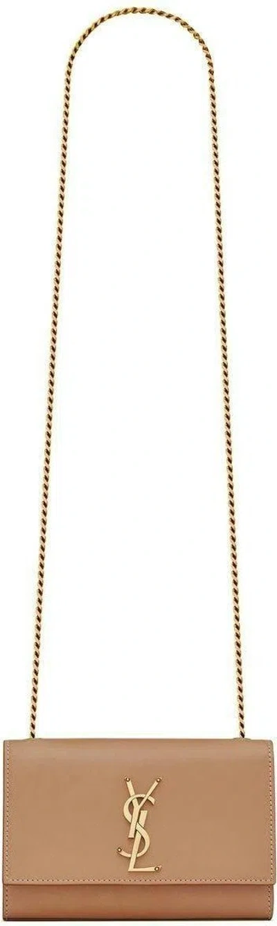 Saint Laurent Women's Kate Logo Plaque Shoulder Bag In Vintage Brown Gold