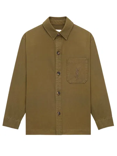 Saint Laurent Women Khaki Logo Shirt In Multi