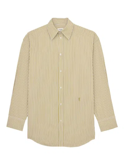 Saint Laurent Women Khaki Oversized Stripes Shirt In Neutral