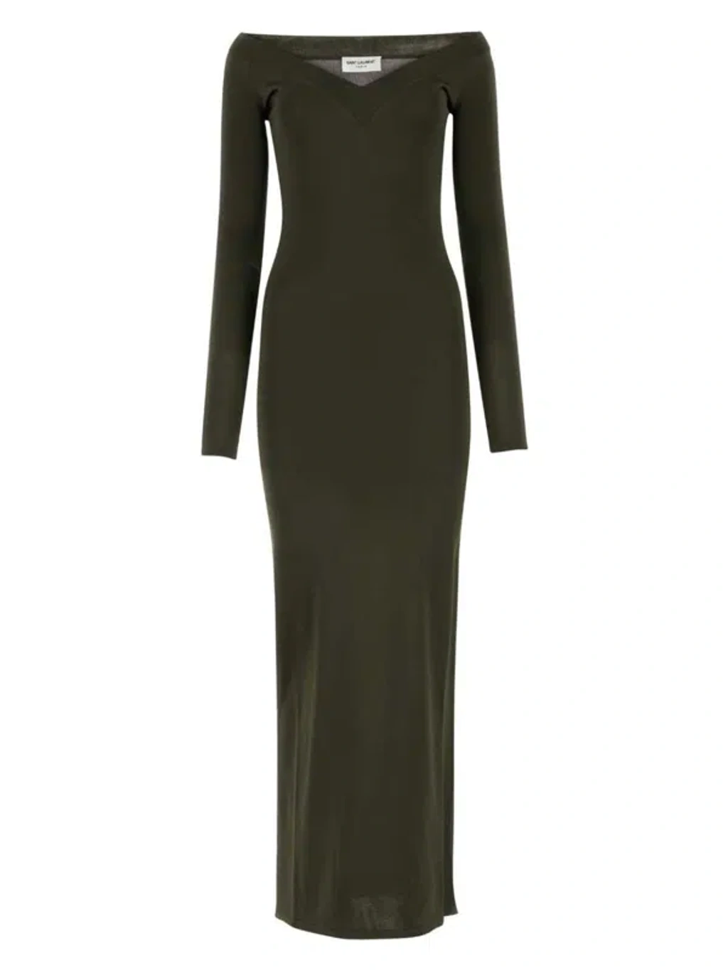 ワンピース SAINT LAURENT Khaki Viscose Blend Long Dress Saint Laurent Women's Khaki Viscose Blend Long Dress In