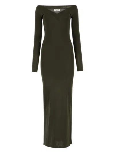 Saint Laurent Women's Khaki Viscose Blend Long Dress