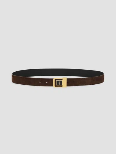Saint Laurent Women's La 66 Buckle Belt In Suede In Dark Brown