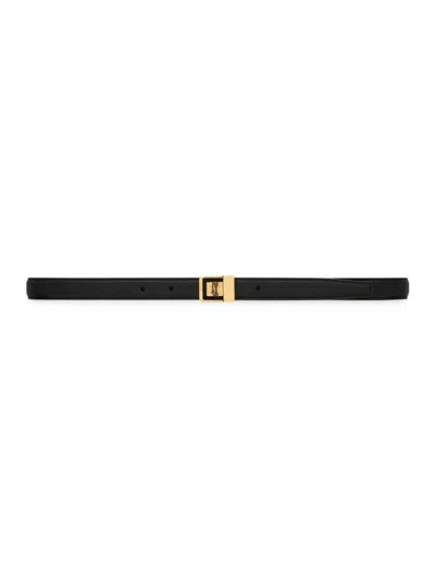 Saint Laurent Women's La 66 Buckle Thin Belt In Grained Lambskin In Black