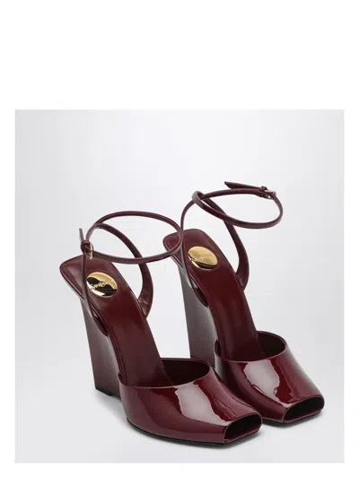 Saint Laurent La Scandale Wedge In Burgundy Patent Leather Women In Red
