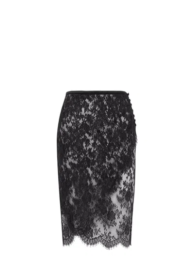 SAINT LAURENT WOMEN'S LACE WRAP PENCIL SKIRT