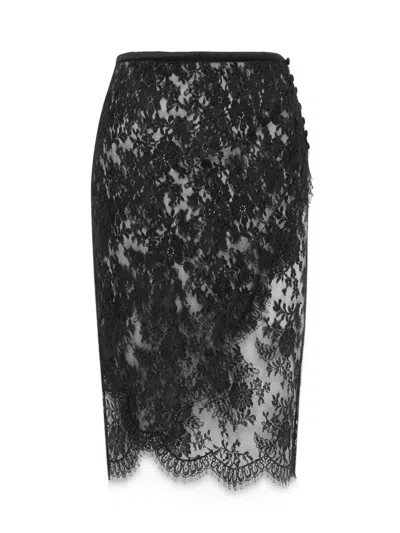 Saint Laurent Women Lace Wrap Pencil Skirt In Black