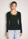 Saint Laurent Laced Cardigan In Ribbed Silk In Black