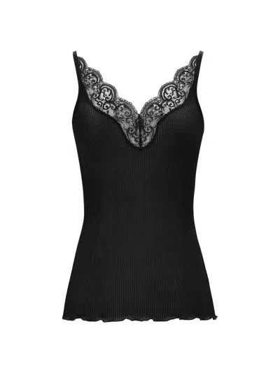 Saint Laurent Laced Ribbed Tank Top In Black