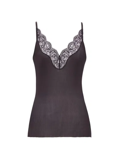 Saint Laurent Women's Laced Tank Top In Ribbed Silk Jersey In Ebene