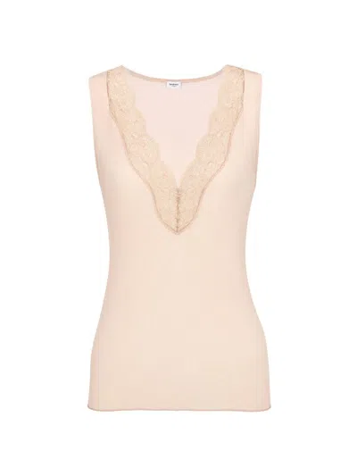 Saint Laurent Women's Laced Tank Top In Ribbed Silk In Neutral