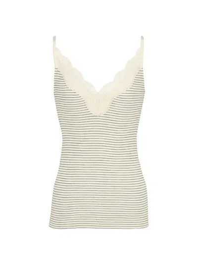 Saint Laurent Women's Laced Tank Top In Ribbed Wool And Silk In White