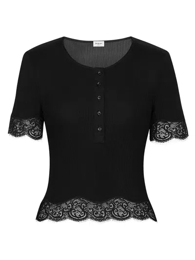 Saint Laurent Women's Laced T-shirt In Ribbed Silk Jersey In Black