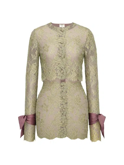Saint Laurent Women's Lavallia Re-cuff Mini Dress In Lace In Brown