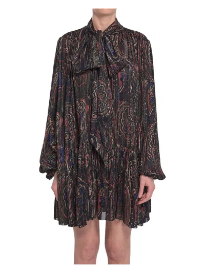 Saint Laurent Bow Detail Semi-sheer Dress In Silver