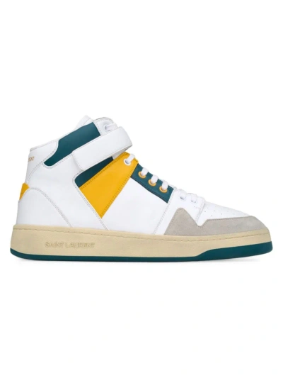 Saint Laurent Women's Lax Mid Top Trainers In Smooth Leather And Suede In Yellow Ottanium